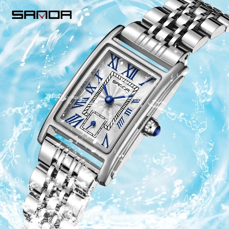 SANDA 1116 Fashion Ladies Watch Elegant Rectangle Dial Water Resistant Quartz Movement Business Watch for Women Wristwatch Gift 6