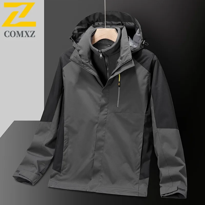 COMXZ Men Coat Thickened Warm Solid Color Outdoor Travel Work Biker Jacket 3 in 1 Camping Breathable Scratch Resistant Outerwear