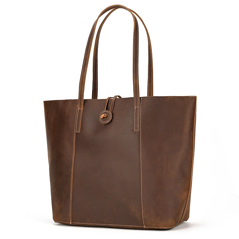 

Newsbirds Vintage Women Tote Bag Crazy Horse Leather Shoulder Bags Woman Handbags Large Capapcity Female Totes Luxury Bucket Bag