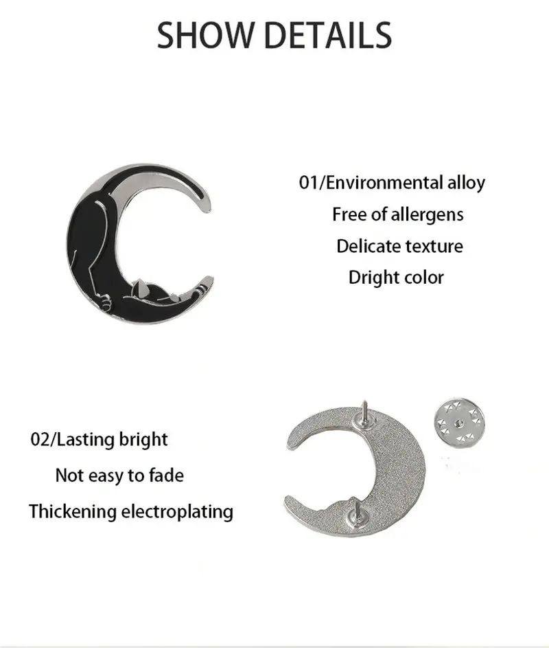 Spilla Gatto Con Luna E Stelle - MetalloSmalto, Design Vintage Per Appassionati Di Astronomia - Foto 2