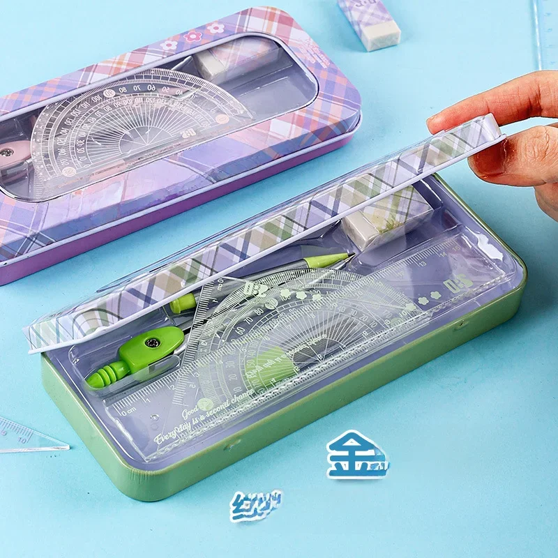 8-piece Soft Round Regulation Ruler Set Primary School Students Gift Study Exam Supplies Non-electric Manual Ruler