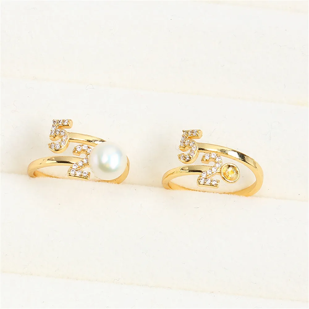 

Domestic 14k gold plating color preservation digital 520 pearl ring empty bracket adjustable DIY accessories female