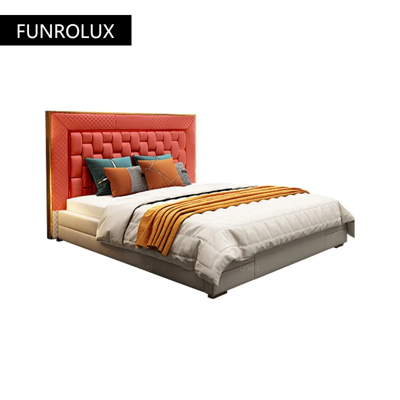 Modern style light luxury simple leather bed bed master bedroom elegant1.8High-end luxury soft m double