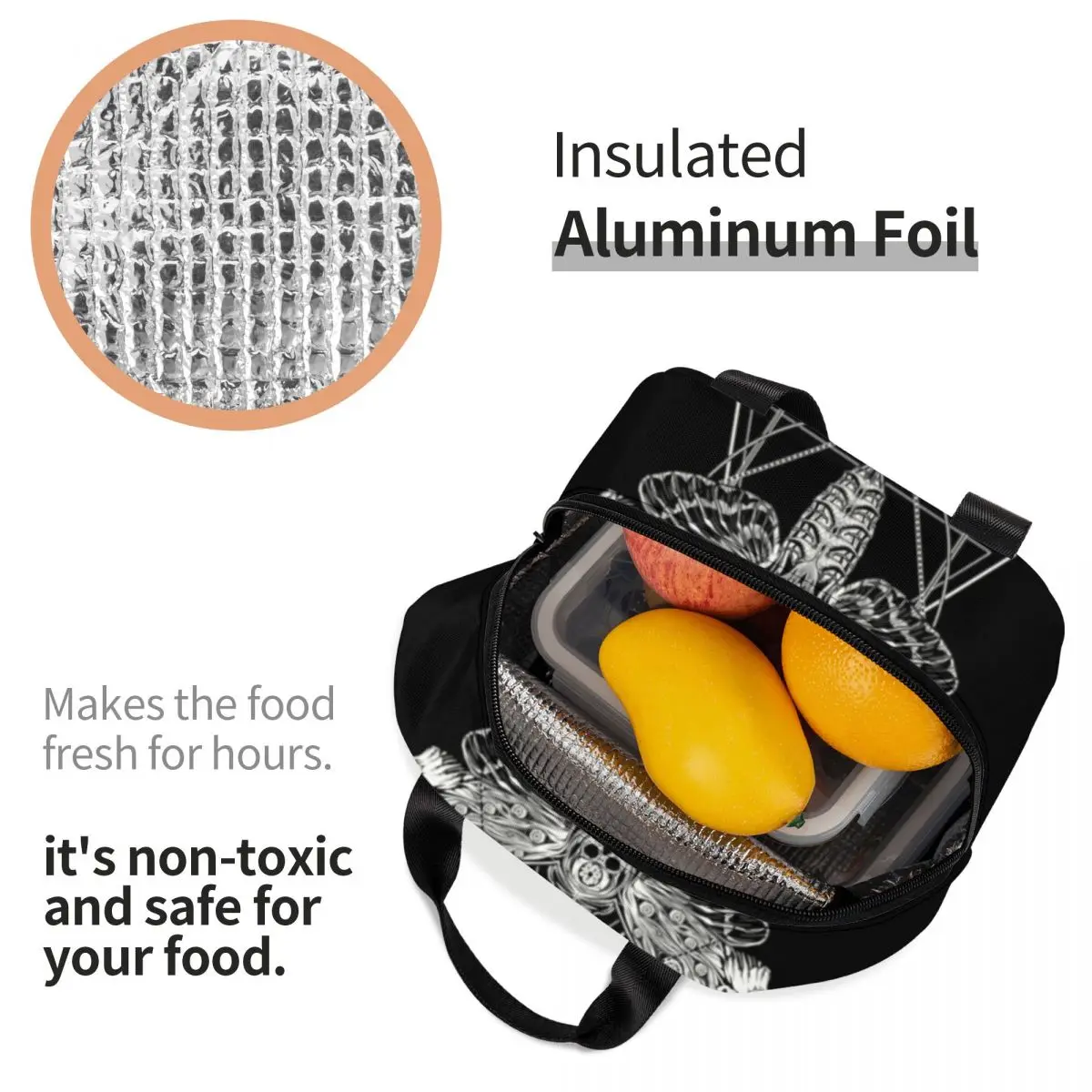 Surreal Death Moth Insulated Lunch Bag for Work School Gothic Goth Anti Waterproof Cooler Thermal Lunch Box Women Kids