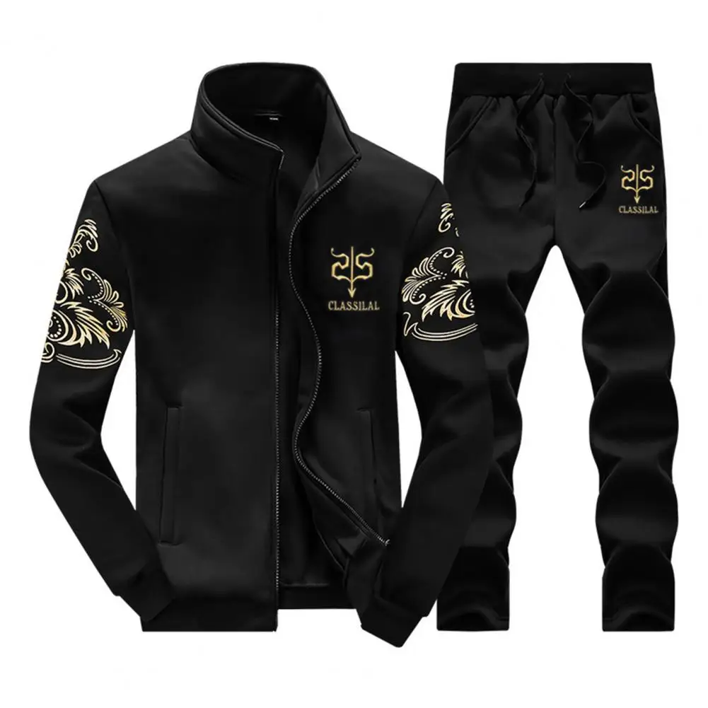 2023 New Men's Tracksuit Fleece Jacket and Sweatpants 2 Piece Set Spring Autumn Sports Suit Long Sleeve Sets Men Sweatsuit Warm