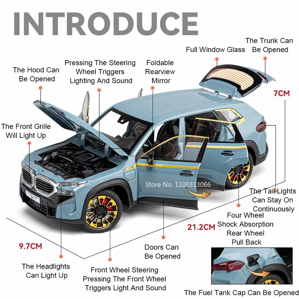 1:24 Alloy BMW XM Toys Cars Diecast Models Sound Light 6 Doors Opend Miniature Car Pull Back Vehicles for Boy's Birthday Gifts 2