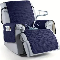 Waterproof Non-Slip Recliner Chair Cover with Pocket - Washable Armchair Slipcover (Navy blue)