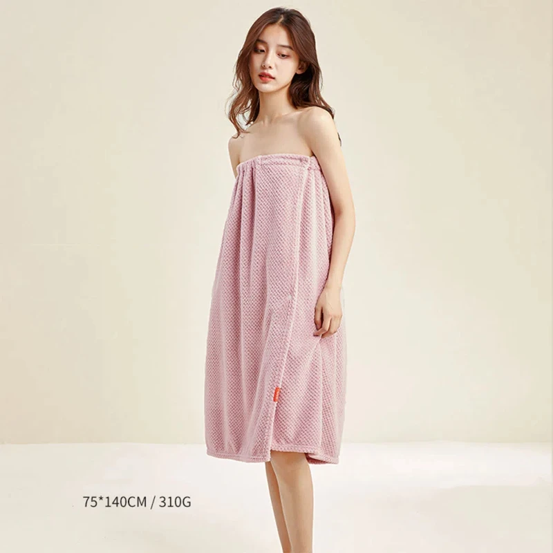 Coral Velvet Can Wear Bath Towel Female Pineapple Check Bathrobe Medium Long Loungewear Absorbent Beauty Salon Nightdress