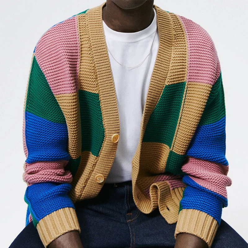 Casual Daily Patchwork V Neck Sweaters(5 Colors)