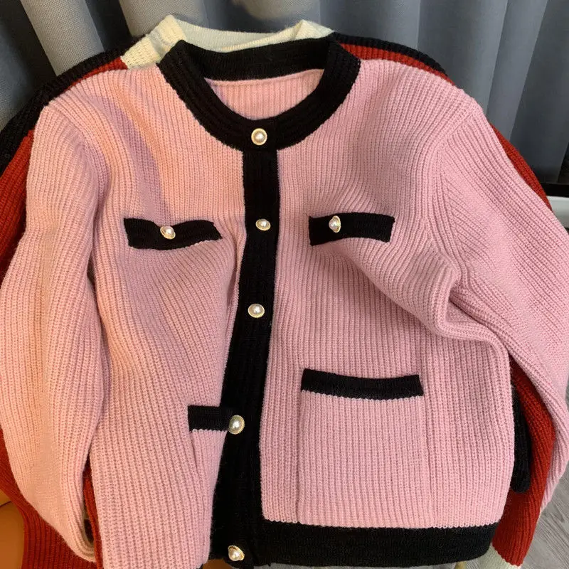 

Black Pink Red Sweet Coats Jackets Spring Autumn Winter Knitted Vintage Cardigan Fashion Woman Elegant Women'S Sweaters 2022