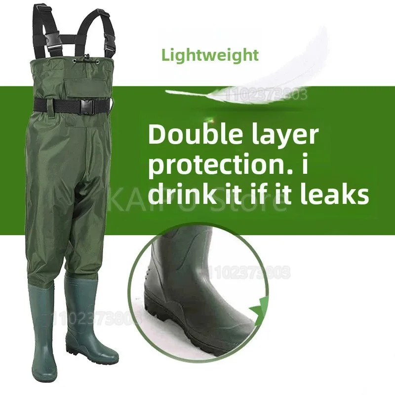 Half-body breathable water pants waterproof ultra-light army green one-piece wear-resistant water pants rain shoes wading