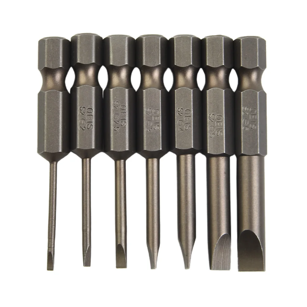 7 Stück 50 mm Flachkopf-Schlitzschraubendreher-Bit 1/4 Zoll Sechskant-Magnetschraubendreher-Bits Handwerkzeuge SL1.6 2.0 2.5 3.0 4.0 5.0 6.0 – Detail 1