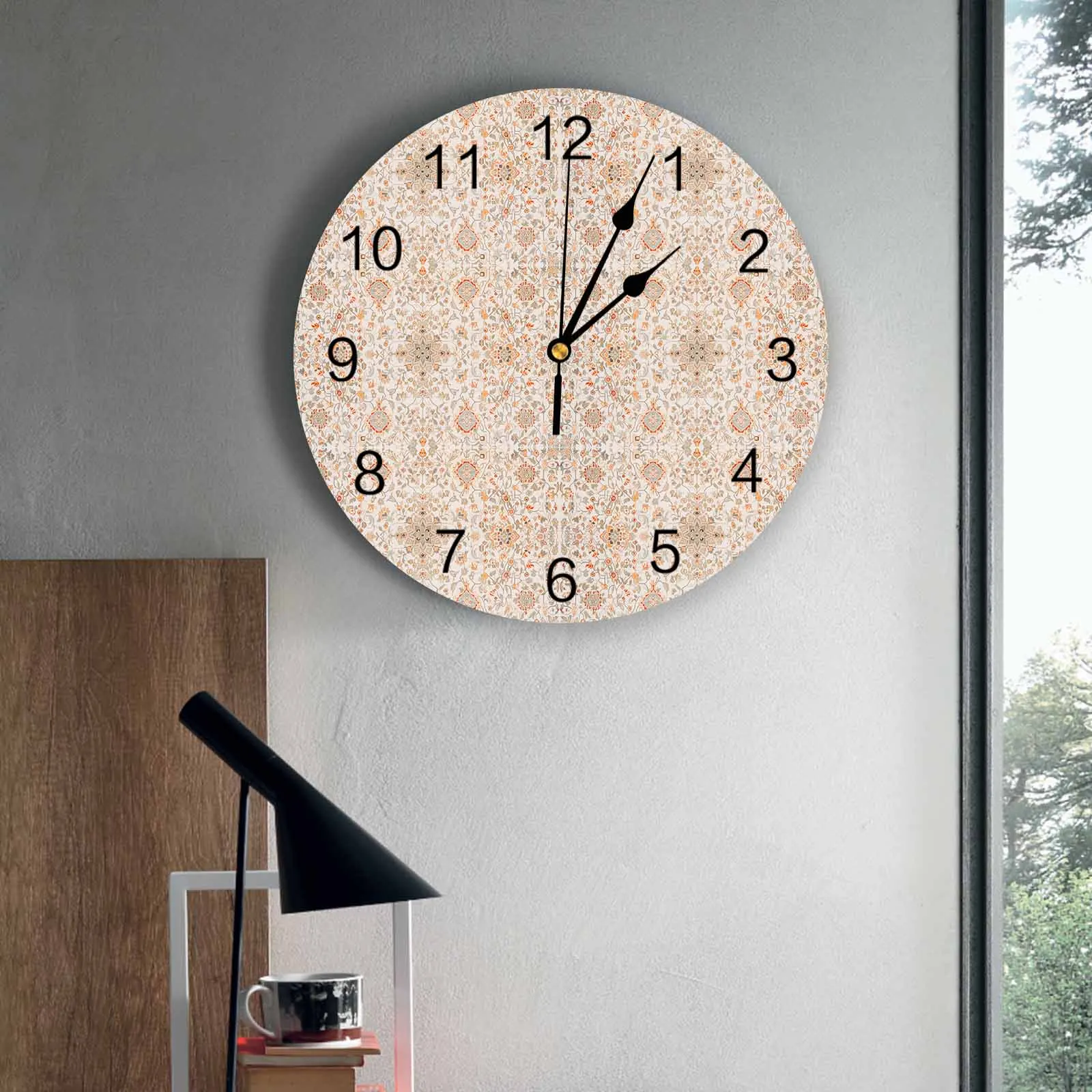Ethnic Style Retro Persian Pattern Floral Printed Wall Clock Modern Silent Clock Living Room Home Decor Wall Hanging Watch