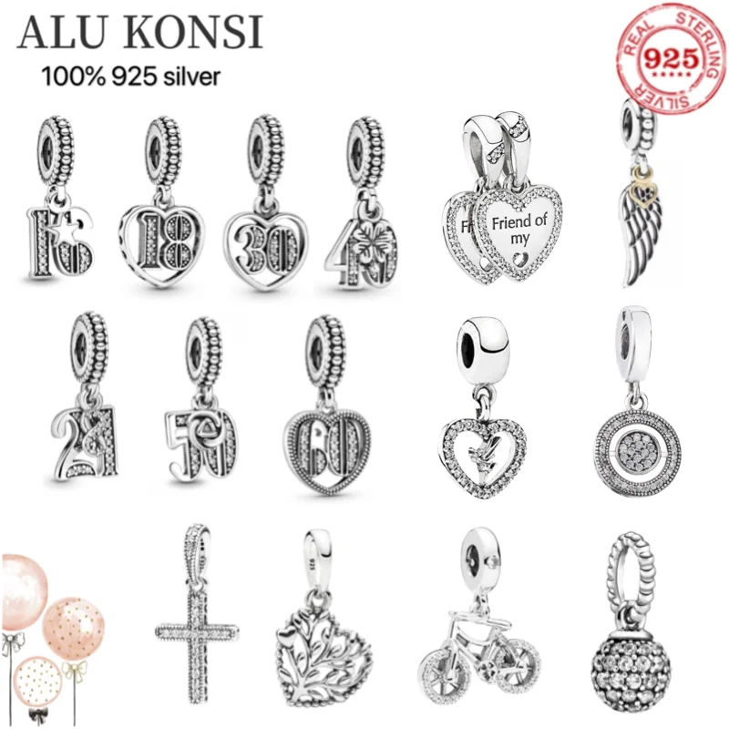 

100% 925 Sterling Silver Fit Original Pan Charm Bracelet 925 Silver 13th 18th 21th 50th 60th 70th Bead Making Women Birthday