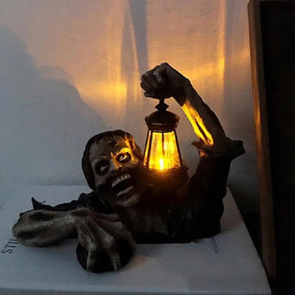 

Halloween Zombie Lantern Ornament Spooky LED Light Resin Statue Ornament Outdoor Garden Courtyard Lawn Halloween Home Decor