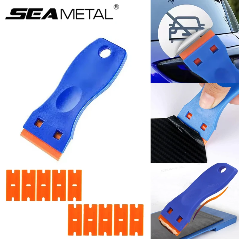 SEAMETAL Plastic Razor Blade Scraper Glue Remover with 10Pcs Blades Car Glass Cleaning Razor Scraper for Removing Sticker Labels