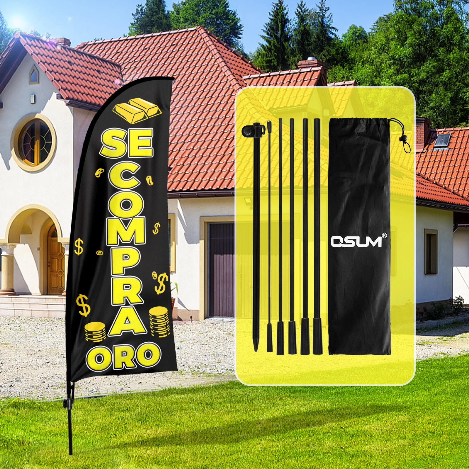 

FSFLAG Compra Feather Flag，7 FT Tall Business Windless Flag Signs with Pole Kit and Ground Spike Banner
