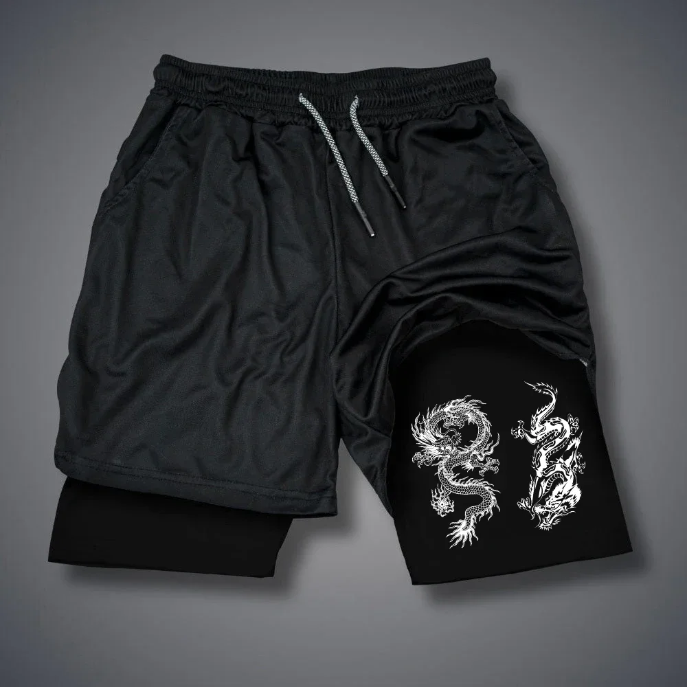 Summer Men's Shorts Letter Print Shorts Quick Dry 2 In 1 Short Pants White Black Double-deck Short Pant Dragon Streetwear