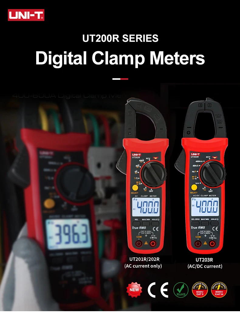 Description Picture 2 of itemUNI-T Clamp Meters UT204R UT202F UT203R 400A 600A Amperimetric Clamp Digital Multimeter AC Current Measuring Pliers True RMS