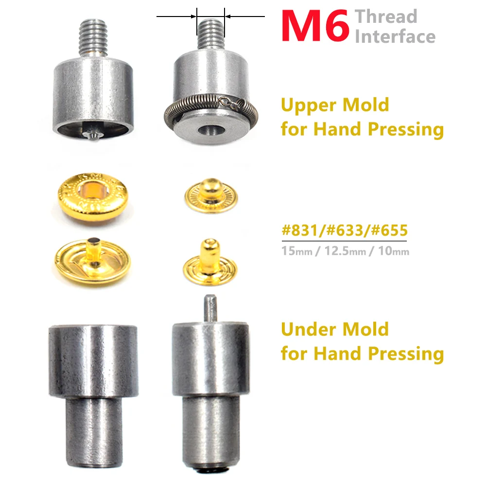 50sets gold/bronze 10mm/12.5mm/15mm Metal snap buttons with 1set matched M6 Thread Interface Mold for clothing DIY install tool. 3