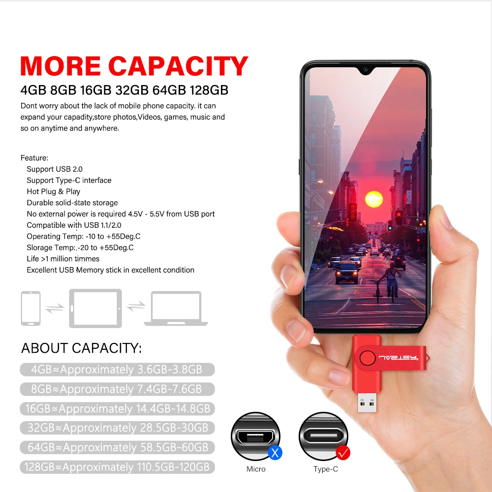 JASTER Type C USB 3.0 Flash Drive, OTG Memory Stick for Android Phone, 64GB 32GB, High Speed Keychain Design - Image 5
