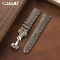 Deluxe Vintage Leather Watch Strap with Quick - Release Butterfly Buckle - 22mm (Grey)