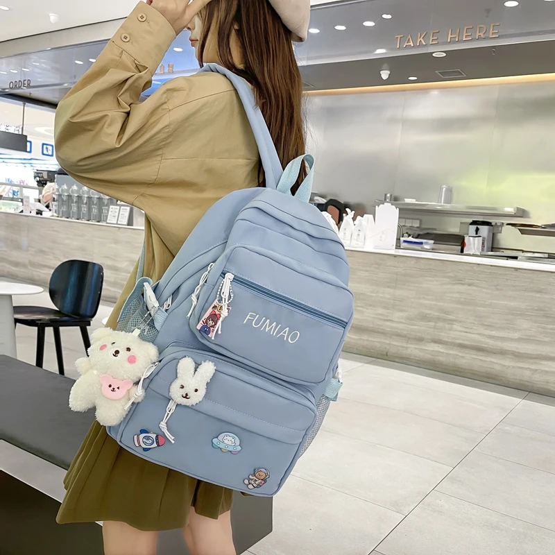 Cute Girl Travel Badge Pin Backpack Book Trendy Women School Bag Lady Kawaii College Backpack Fashion Female Laptop Student Bags