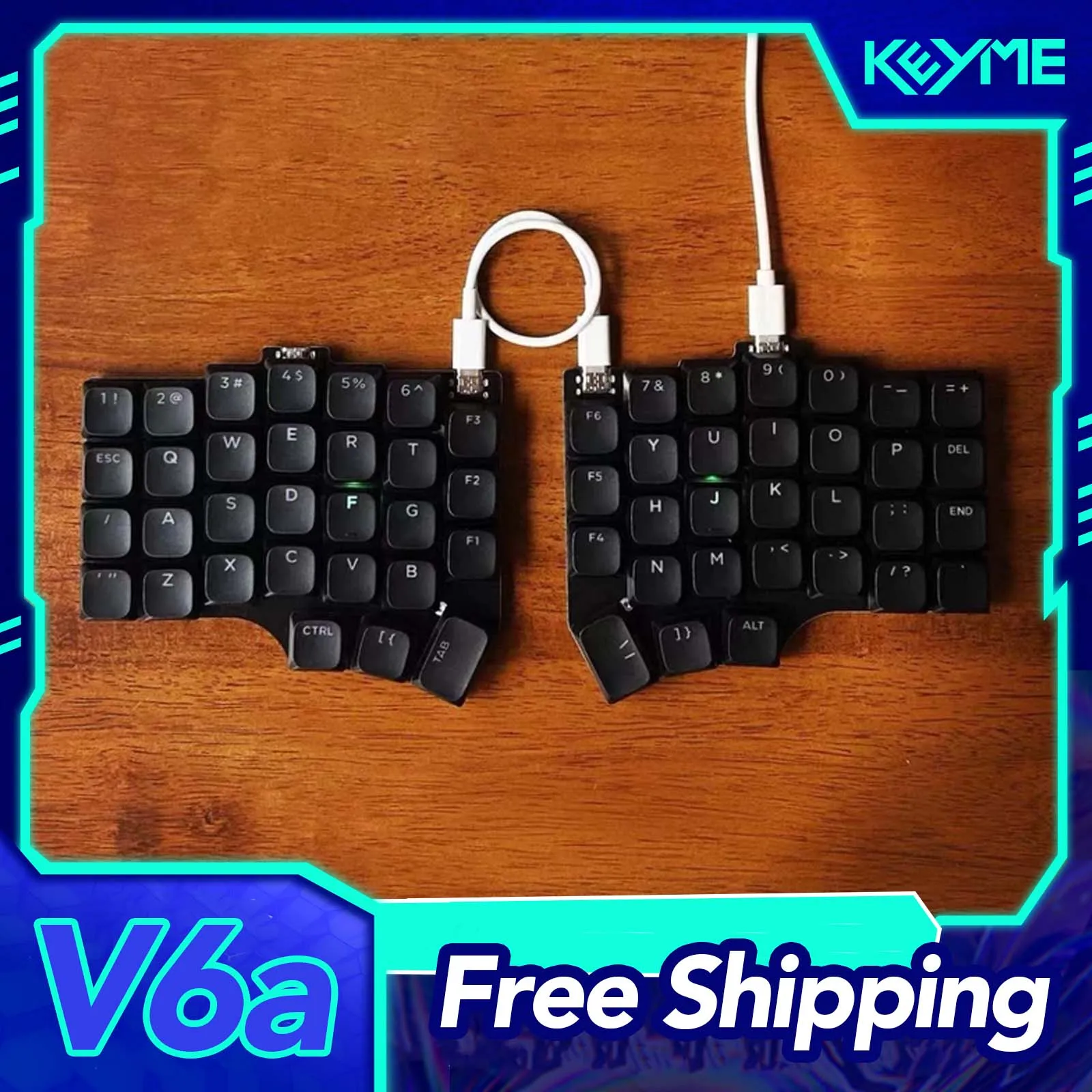 V6a 유선 분할 키보드 키트 60 키 인체 공학적 로우 프로파일 분할 키보드 RGB 지원 QMK PC 게이머 액세서리 선물