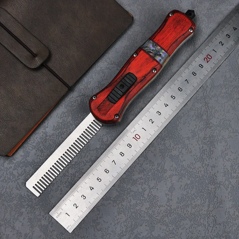 INFIDEL Series OTF Tech Knife McHenry BM3300 D2 Blade Outdoor Camping Knife Wood+ Steel Handle Survival Pocket Knives EDC Tools 4