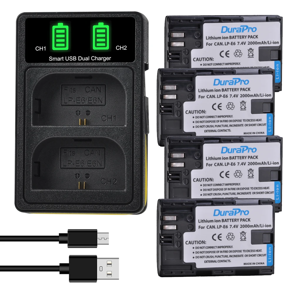 2000Mah Lp-E6 Bateria Lp-E6N Lp E6 Batteria Ricaricabile + Caricatore Doppio Usb Per Fotocamera Canon Eos 5D Mark Ii Iii 7D 60D 6D
