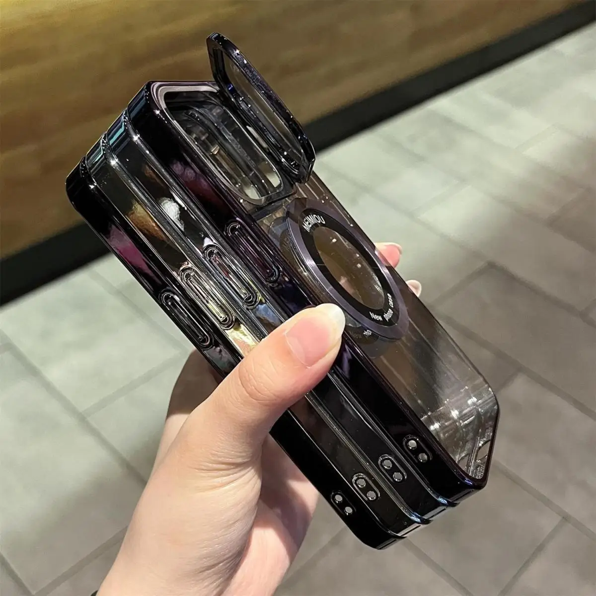 Simple plating transparent iPhone15ProMax case with stand lens all-inclusive 14 ultra-thin 13 hard 15proamx 14proamx 13promax 12