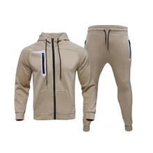 

2021 New Pocket Zipper Men's Sportswear Suit Loose Hooded Running Two Piece Set