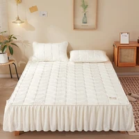 Cotton Thicken Mattress Cover Elastic Fitted Sheet with Skirts Double Queen King Size Bed Cover Home Hotel Mattress Protector 4
