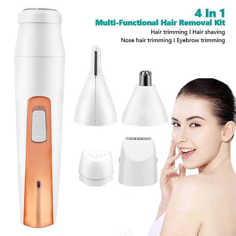 4 in 1 Nose Hair Trimmer Electric Eyebrow Shaving Removal Cutter Cordless for Women Face Body Underarms Care Repair Tool