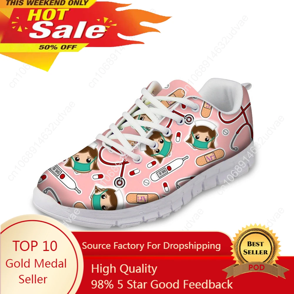 Women Casual Sneakers Flats Cute Nurse Print Casual Women's Breathable Air Mesh Shoes Woman Light Walking Shoes