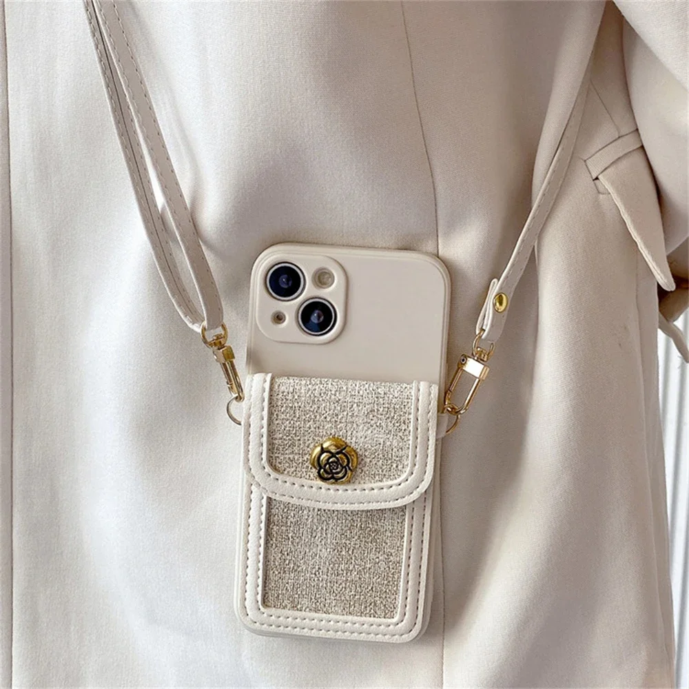 Luxury Flower Leather Wallet Crossbody Lanyard Strap Case