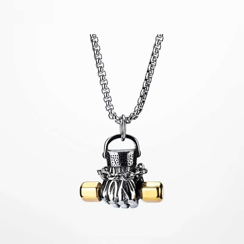 

Men's Dumbbell Charm Pendant NecklaceTitanium steel Hip-Hop Cool Student Jewelry Gift