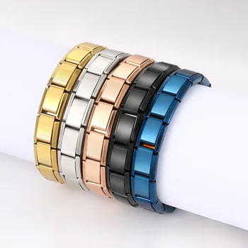 Trendy Square Italy Stainless Steel Bracelets For Women Men HipHop Metal Italian Modules Stretchable Gift Birthday Party Jewelry 1