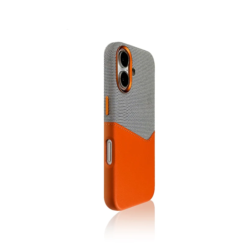 Trendy Flax Leather Wireless Charging MagSafe Phone Case with Hit Color Card Pocket