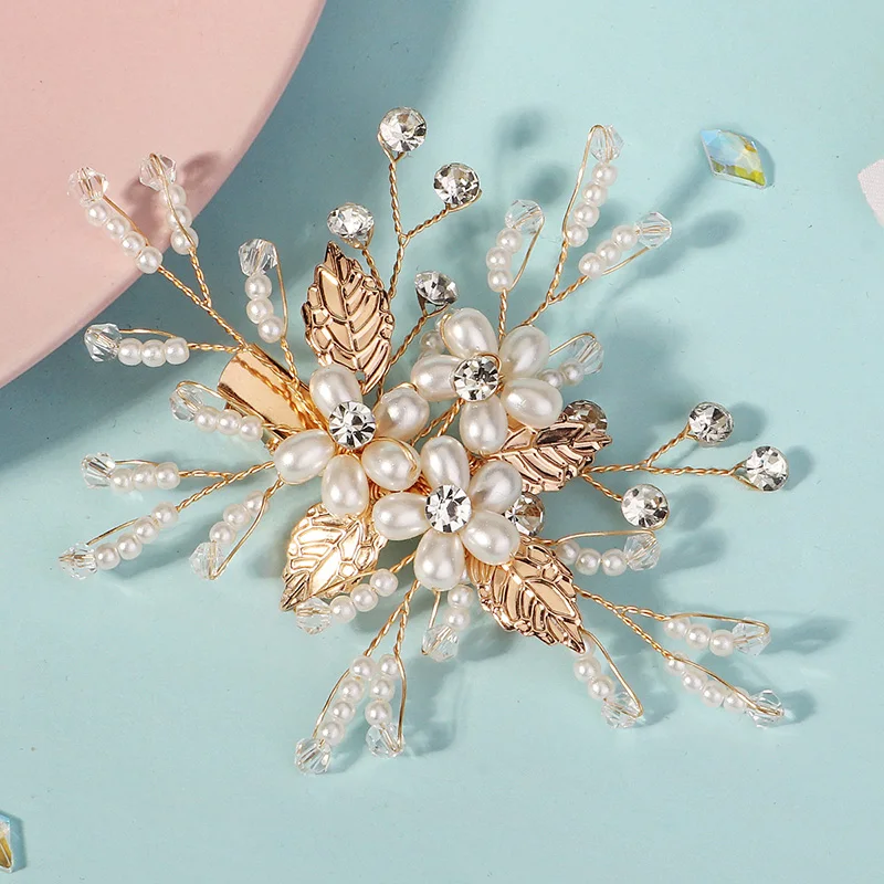 Fashion Gold Color Flower Bridal Barrettes pearl Rhinestone hair clip For Friends Pearl Bridal Wedding Hair Accessories hair accessories bridal hair accessories bridal jewelry set