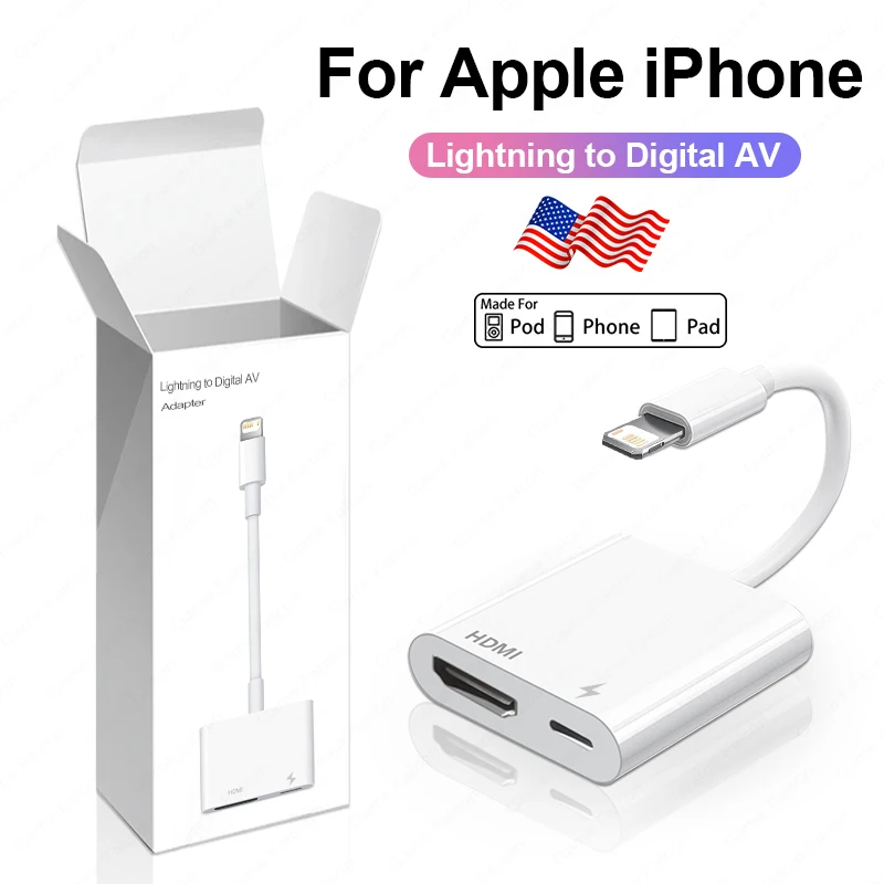 

Оригинальный адаптер Lightning/Digital AV для iPhone 14 Pro 13 12 11, проектор HDMI, экран синхронизации, конвертер с зарядкой