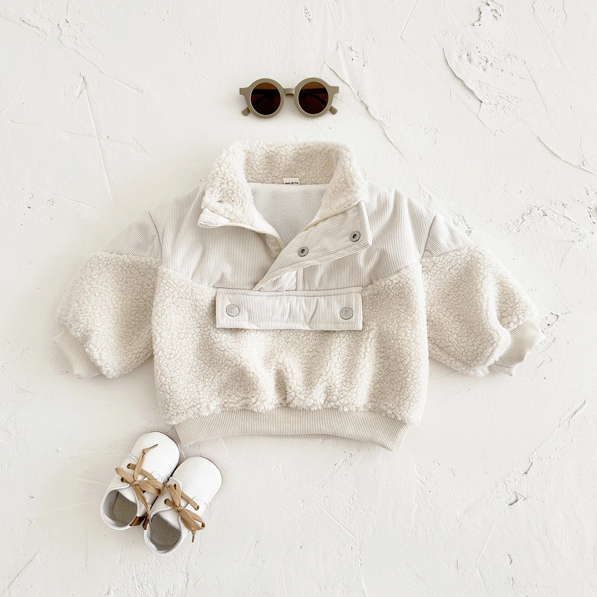 Winter Coat Girl Woolen Fleece Jacket Buttons Baby Stand CollarTops Baby Boys Warm outerwear Cotton Clothing Infant 0-3 You