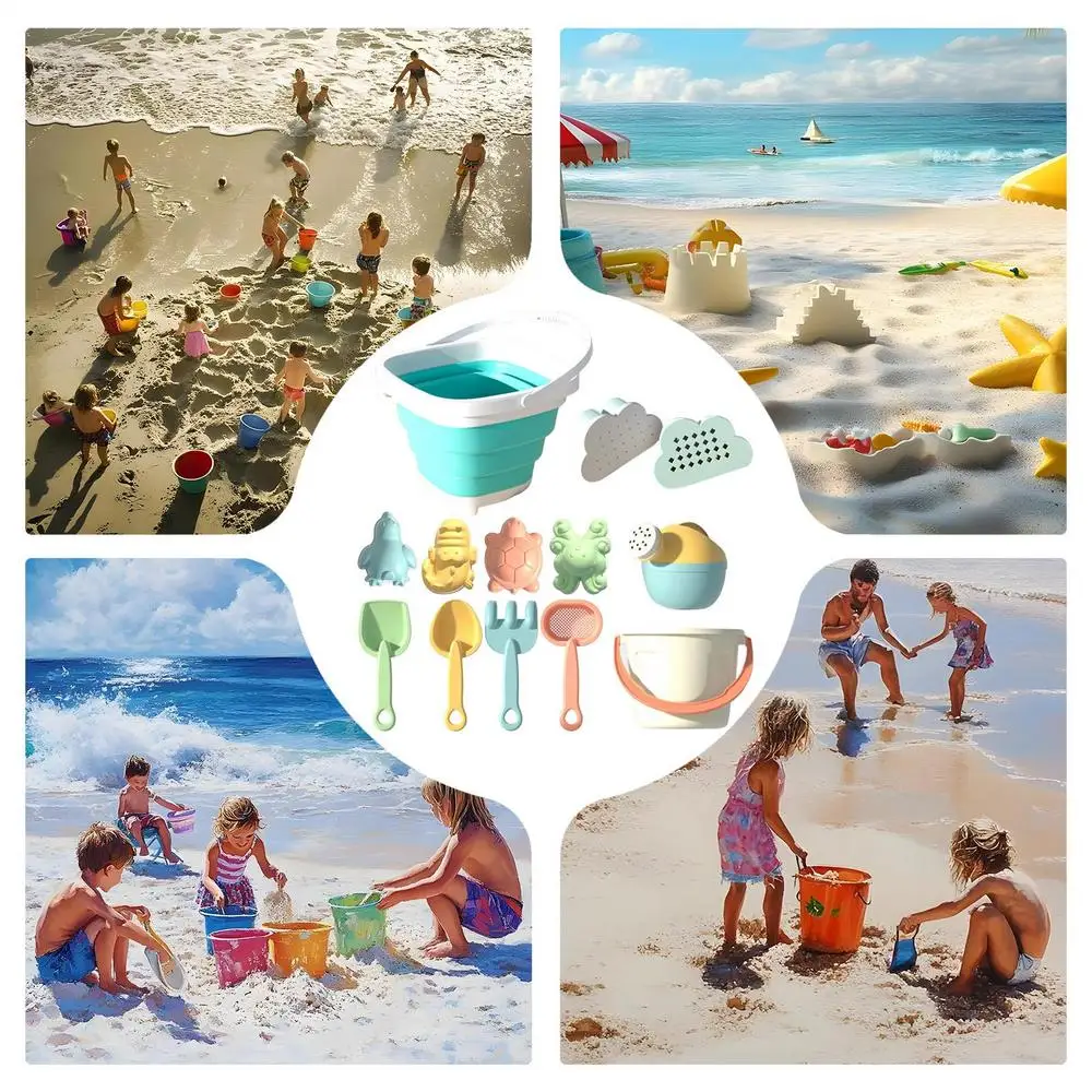 Sandspielzeug Set Für Kinder Mit Faltbarem Eimer Schaufel Rechen_voghion.com