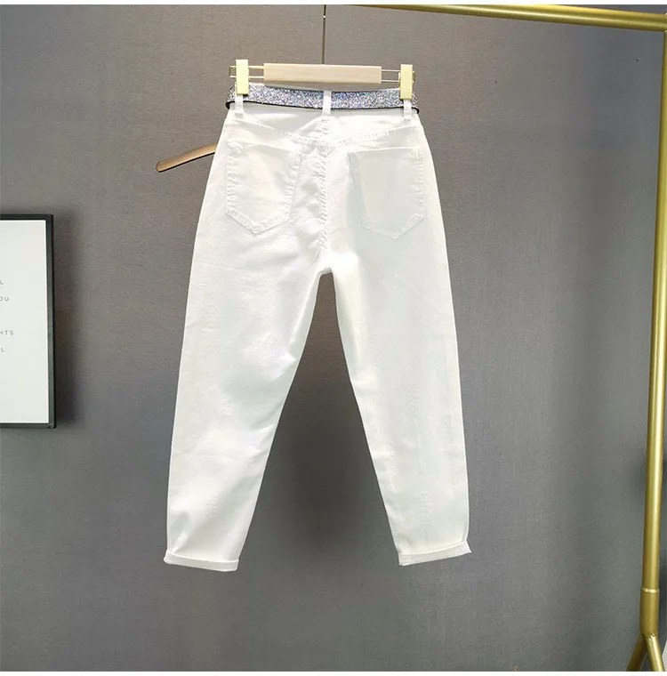 Calças de Brim de Cintura Jeans para Mulheres Alta Moda Feminina Diamantes Carta Soltas Tamanho Grande Estiramento Jeans Primavera Verão Denim Lápis Calças 14 Computers & Electronics