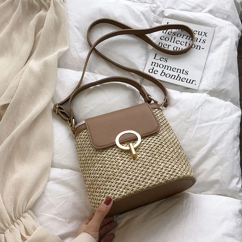 Women Ladies Crossbody Straw Bucket Shoulder Bag Tote Purse Handbag Satchel