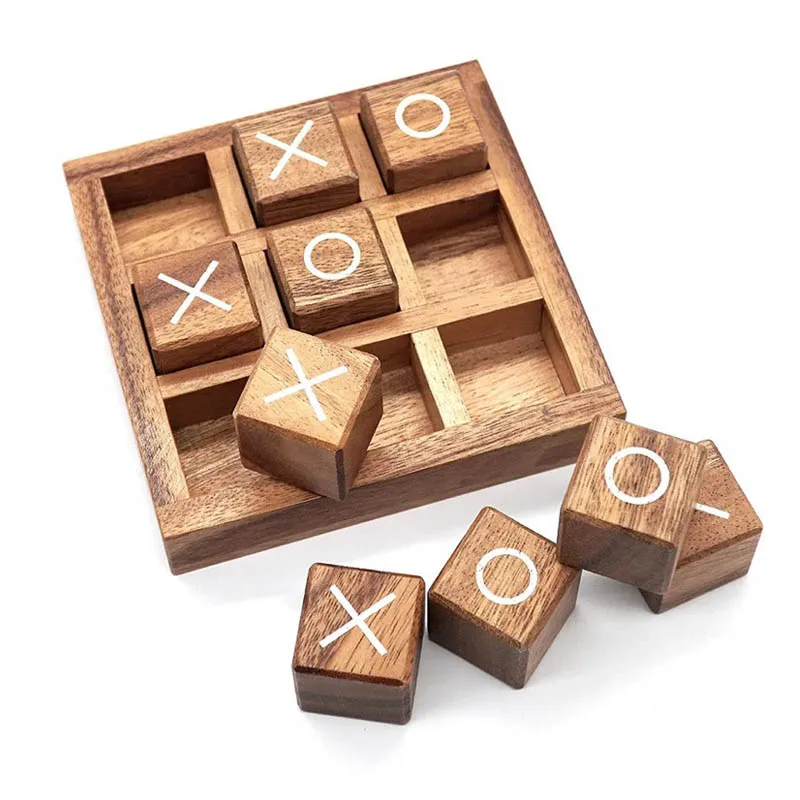 Tic tac toe wood XO chess board game 3D puzzle brain teaser fun logic challenges adults children educational toys