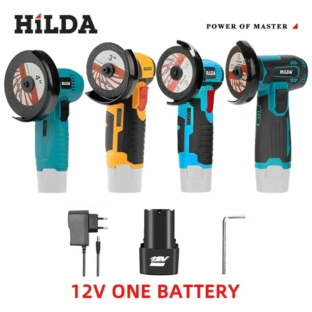 HILDA 12V Electric Angle Grinder 3/4 Inch Lithium Polishing Machine Brushless/Brushed Mini Cutting Machine Rechargeable Battery
