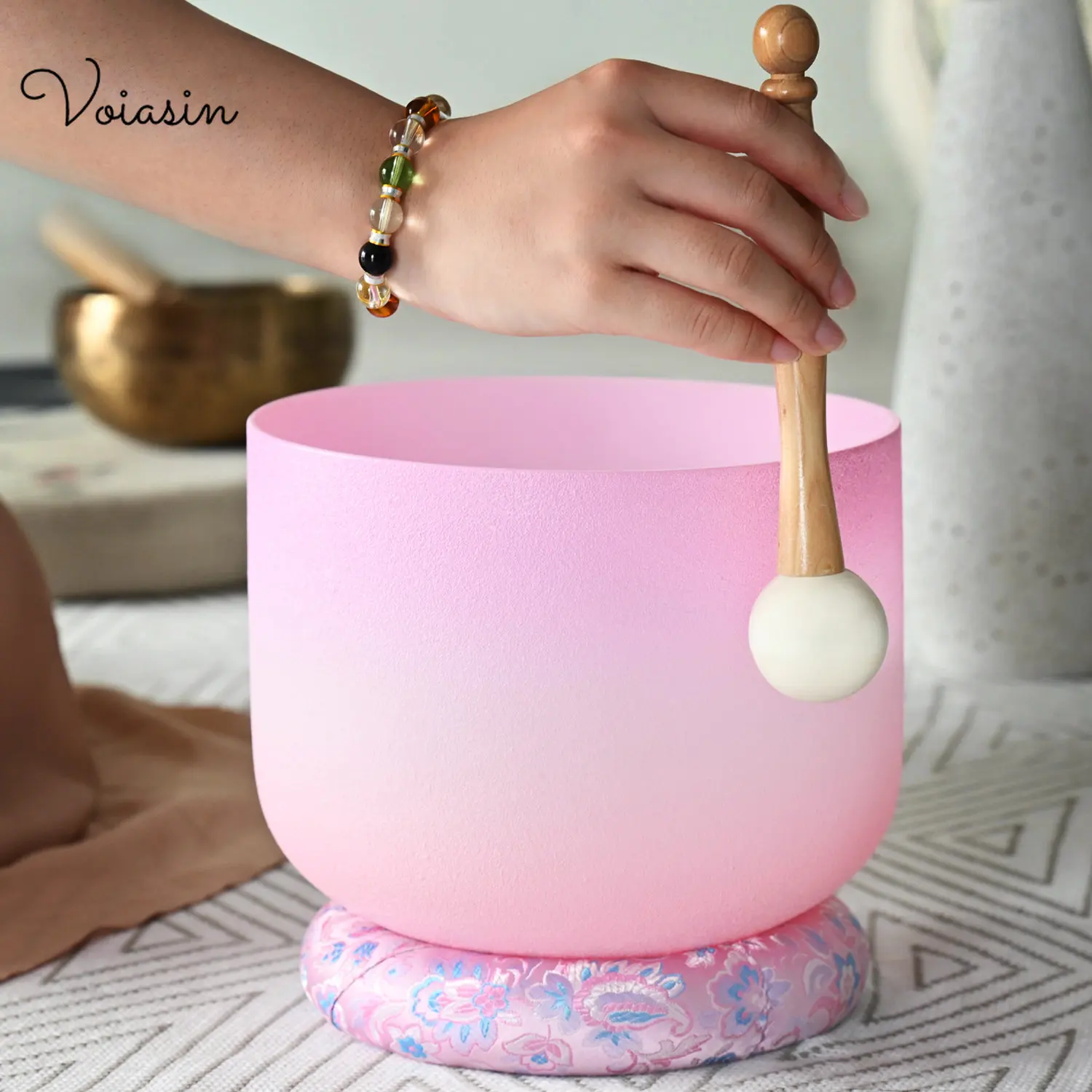 Quartz Percussion Instruments Heart Chakra Singing Bowl Frosted