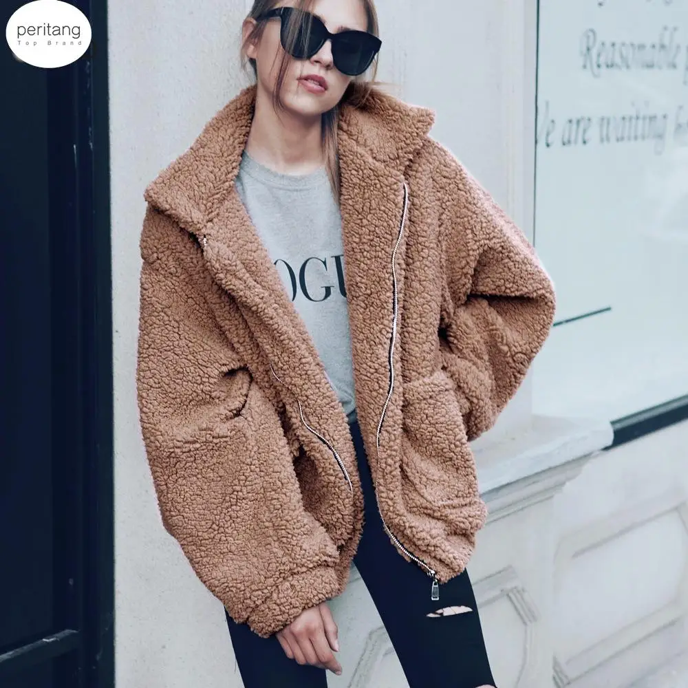 

Теплое зимнее пальто из искусственного меха, женская модная куртка с отложным воротником на молнии, верхняя одежда, пальто, женское меховое пальто, верхняя одежда