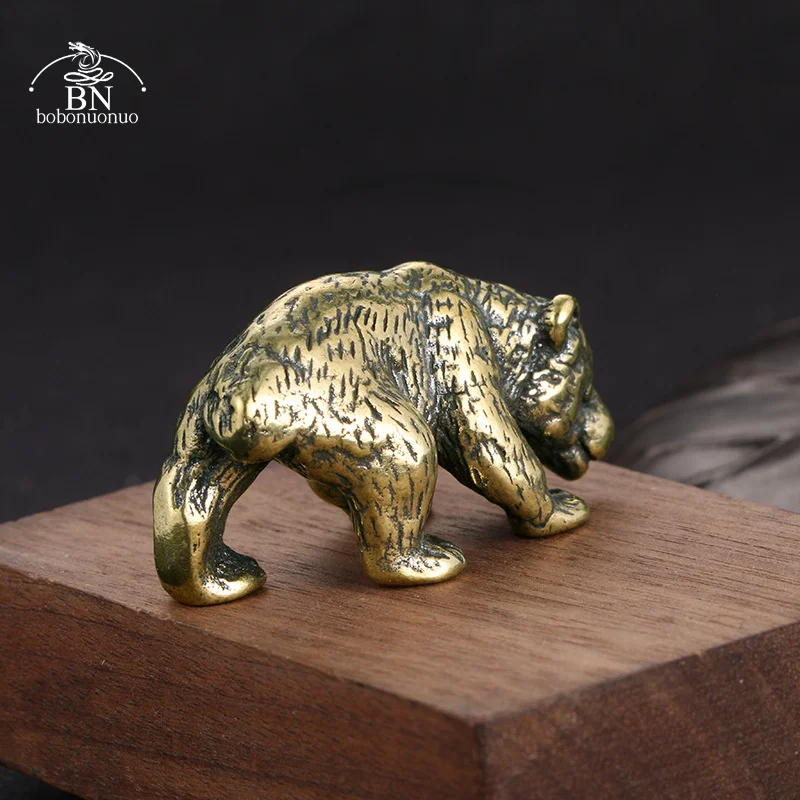 Miniature Figurines Brass Cute Small Bear Statue Office Desk Ornaments